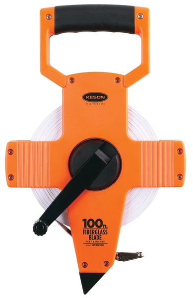 KESON OTR18100 Tape Measure, 100 ft L Blade, 1/2 in W Blade, Fiberglass Blade, ABS Case, Pumpkin Case