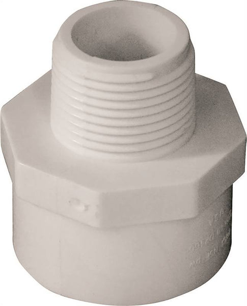 LASCO 436102BC Reducing Pipe Adapter, 3/4 x 1 in, MPT x Slip, PVC, White, SCH 40 Schedule, 270 psi Pressure