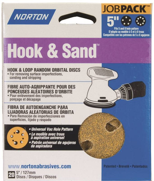 NORTON 49216 Sanding Disc, 5 in Dia, Coated, P60 Grit, Coarse, Aluminum Oxide Abrasive, Paper Backing