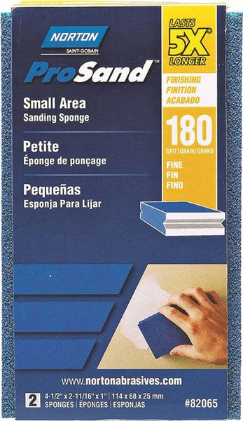 NORTON ProSand 82065 Sanding Sponge, 4-1/2 in L, 2-11/16 in W, 180 Grit, Very Fine, Aluminum Oxide Abrasive