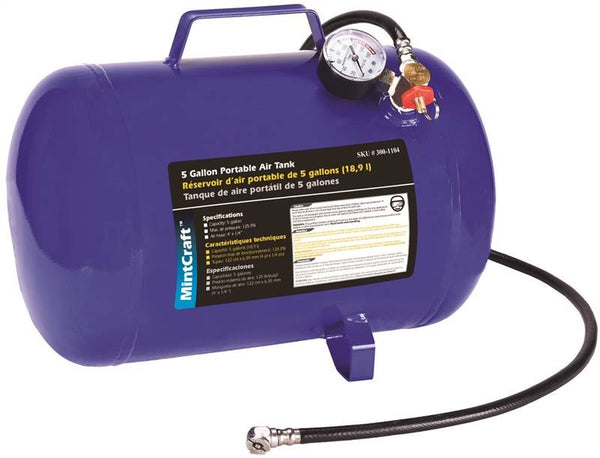 ProSource AT05 Air Tank, 5 gal Tank, 1/4 in Inlet, 5/16 in Outlet, 85 to 125 psi Pressure, Steel, 2 mm Gauge