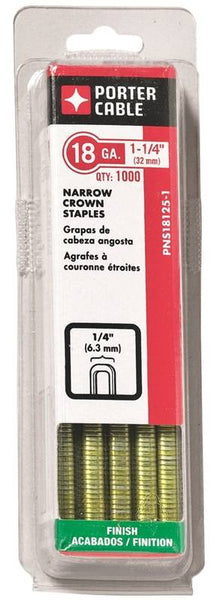 PORTER-CABLE PNS18125-1 Crown Staple, 1/4 in W Crown, 1-1/4 in L Leg, 18 Gauge, Galvanized Steel