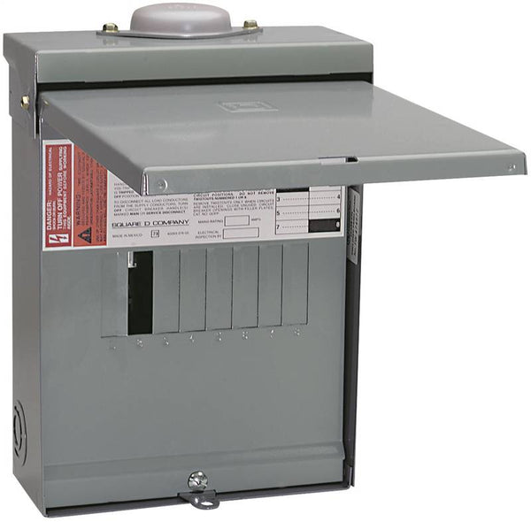 Square D QO QO612L100RBCP Load Center, 100 A, 6 -Space, 12 -Circuit, Main Lug, NEMA 3R Enclosure, Plug Mounting