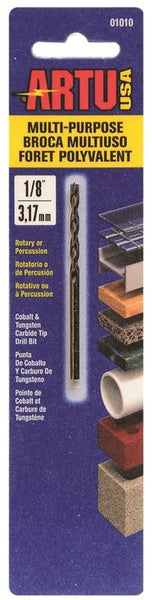 ARTU 01010 Jobber Drill Bit, 1/8 in Dia, 2-5/8 in OAL, Parabolic Flute, 1/8 in Dia Shank, Straight Shank