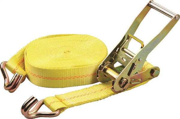 ProSource FH64072 Tie-Down, 2 in W, 40 ft L, Polyester Webbing, Metal Ratchet, Yellow, 3333 lb, Steel End Fitting