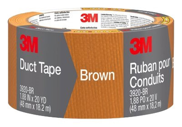 Scotch 3920-BR Duct Tape, 20 yd L, 1.88 in W, Polyethylene-Coated Cloth Backing, Brown