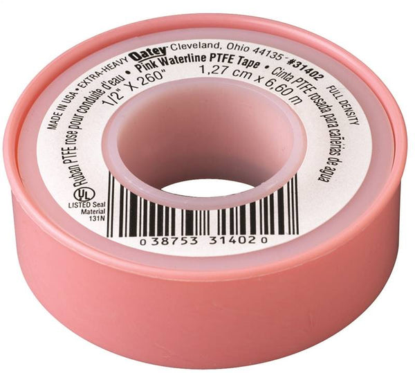 Oatey 31402D Thread Seal Tape, 260 in L, 1/2 in W, PTFE, Pink