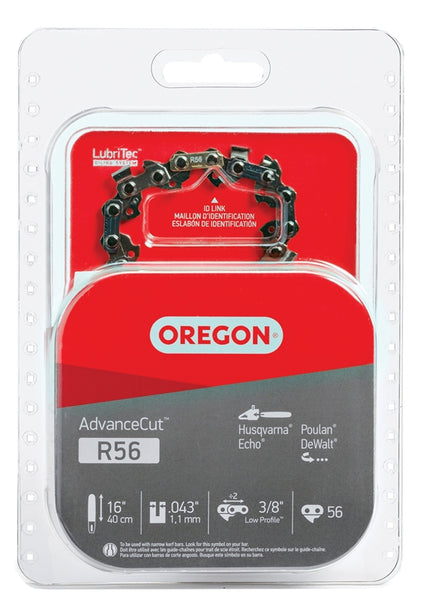 Oregon Micro-Lite R56 Chainsaw Chain, 16 in L Bar, 0.043 Gauge, 3/8 in TPI/Pitch, 56-Link