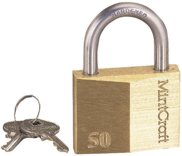 ProSource HD10050 Padlock, Standard Shackle, 5/16 in Dia Shackle, 1-1/2 in H Shackle, Steel Shackle, Brass Body