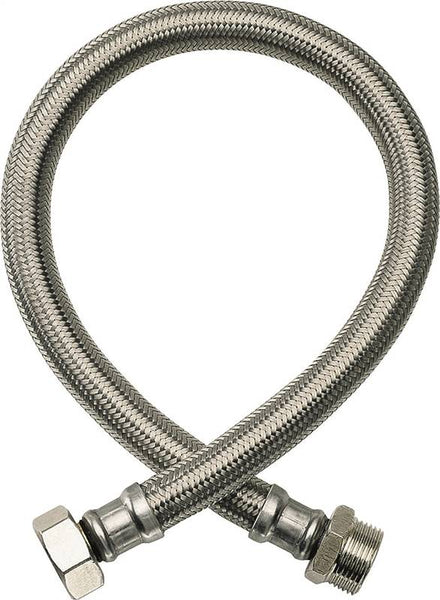 FLUIDMASTER B2H18 High-Flexible Water Heater Connector, 3/4 in, MIP x Compression, Stainless Steel, Nickel, 18 in L