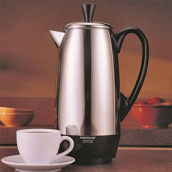 FARBERWARE FCP412 Electric Percolator, 2 to 12 Cup Capacity, 1 W, Stainless Steel, Knob Control