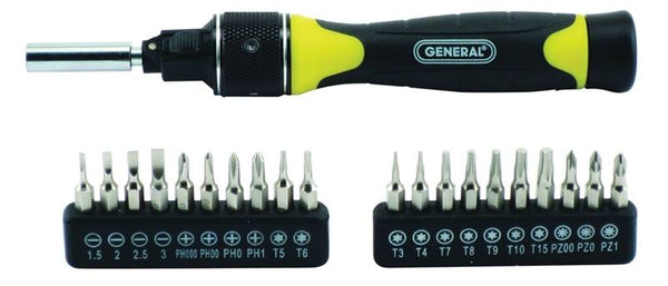 GENERAL 70210 Ratcheting Screwdriver, Dual, Multi-Bit Drive, 6-3/4 in OAL