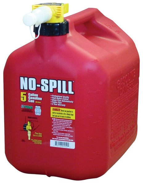 No-Spill 1450 Gas Can, 5 gal Capacity, Plastic, Red