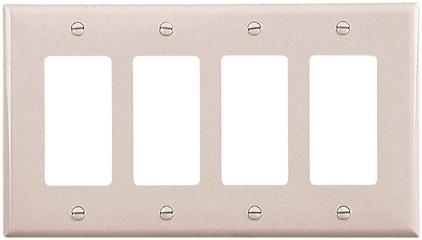 Eaton Wiring Devices PJ264W Wallplate, 4.87 in L, 8.56 in W, 4 -Gang, Polycarbonate, White, High-Gloss