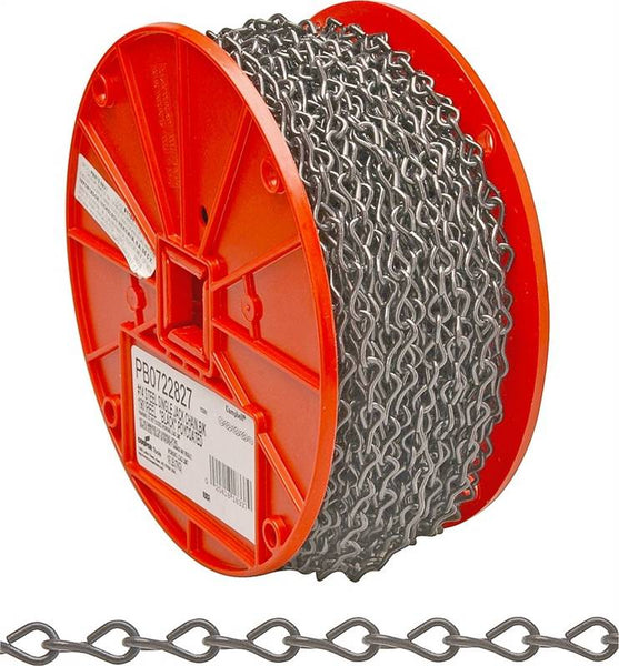 Campbell PB072-2827N Straight Link Coil Chain, #2, 190 ft L, 520 lb Working Load, Carbon Steel, Zinc