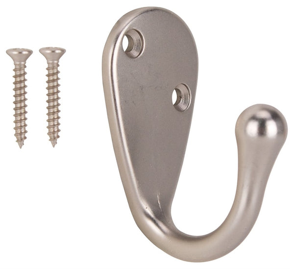 ProSource H63SN-PS Coat and Hat Hook, 22 lb, 1-Hook, 1-1/8 in Opening, Zinc, Satin Nickel