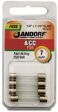 Jandorf 60634 Fast Acting Fuse, 7 A, 250 V, 200 A, 10 kA Interrupt, Glass Body