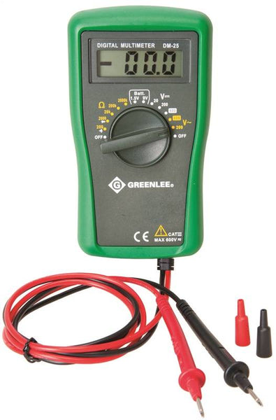 Greenlee DM-25 Multimeter, Digital Display, Functions: AC Voltage, DC Voltage, Resistance