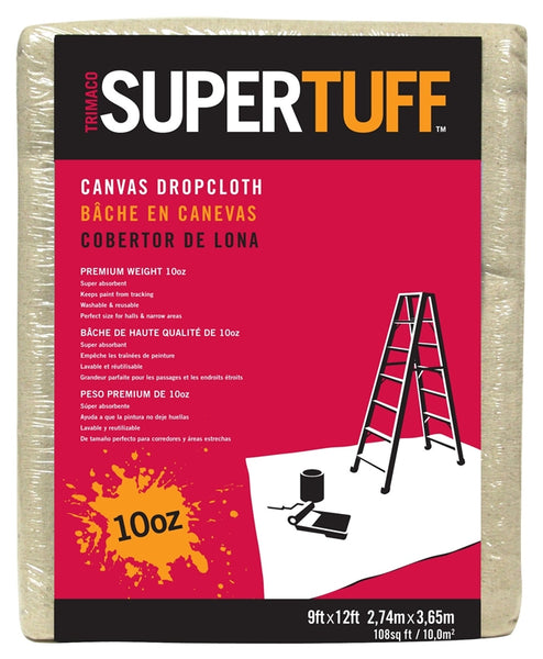 Trimaco SUPERTUFF 51121 Drop Cloth, 12 ft L, 9 ft W, Canvas, Tan