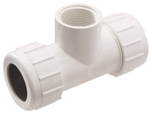 NDS CPT-0500-T Pipe Tee, 1/2 in, Compression x FNPT, PVC, White, SCH 40 Schedule, 150 psi Pressure