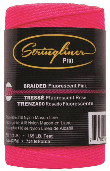 Stringliner Pro Series 35462 Construction Line, #18 Dia, 500 ft L, 165 lb Working Load, Nylon, Fluorescent Pink