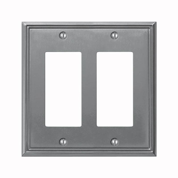 AmerTac Metro Line 77RRBN Wallplate, 4-3/4 in L, 4-3/4 in W, 2 -Gang, Metal, Brushed Nickel