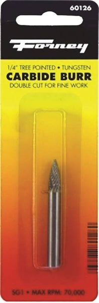 Forney 60126 Burr, 1/4 in Dia Cutting, 1/4 in Shank, Tree Pointed Shank, Tungsten Carbide Cutting Edge