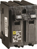 Square D Homeline HOM220CP Circuit Breaker, Mini, 20 A, 2 -Pole, 120/240 V, Fixed Trip, Plug Mounting, Black