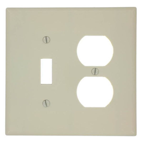 Leviton 80505-I Combination Wallplate, 4-3/8 in L, 3-1/8 in W, Midway, 2 -Gang, Plastic, Ivory, Device Mounting