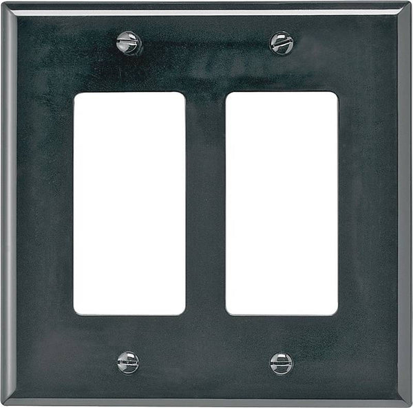 Eaton Wiring Devices PJ262BK Wallplate, 4-7/8 in L, 4.93 in W, 2 -Gang, Polycarbonate, Black, High-Gloss