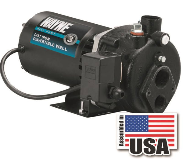 WAYNE CWS50 Jet Well Pump, 120/240 V, 0.5 hp, 1-1/4 in Suction, 3/4 in Discharge Connection, 90 ft Max Head, 408 gph