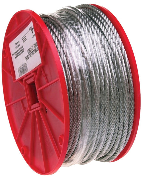 Campbell 7000427 Aircraft Cable, 1/8 in Dia, 500 ft L, 340 lb Working Load, Galvanized Steel