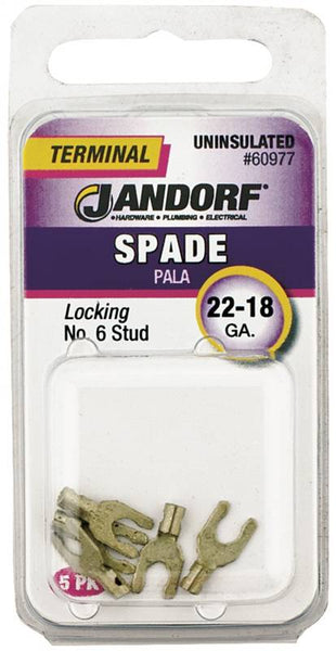 Jandorf 60977 Spade Terminal, 600 V, 22 to 18 AWG Wire, #6 Stud, Copper Contact