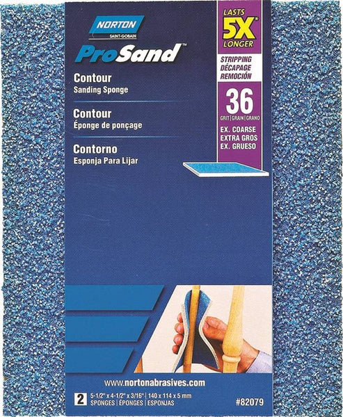 NORTON ProSand 82079 Sanding Sponge, 5-1/2 in L, 4-1/2 in W, 36 Grit, Extra Coarse, Aluminum Oxide Abrasive