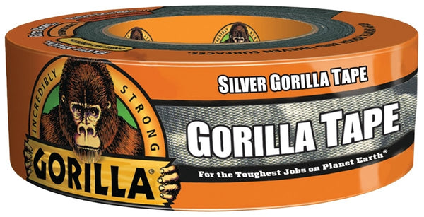 Gorilla 105634 Duct Tape, 30 yd L, 1.88 in W, Polyethylene Backing, Silver