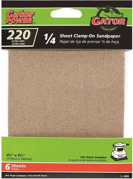 Gator 5030 Sanding Sheet, 4-1/2 in W, 5-1/2 in L, 220 Grit, Extra Fine, Aluminum Oxide Abrasive, Paper Backing