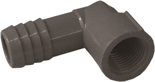 Boshart UPVCFRE-0705 Combination and Reducing Pipe Elbow, 3/4 x 1/2 in, Insert x FPT, 90 deg Angle, PVC, Black