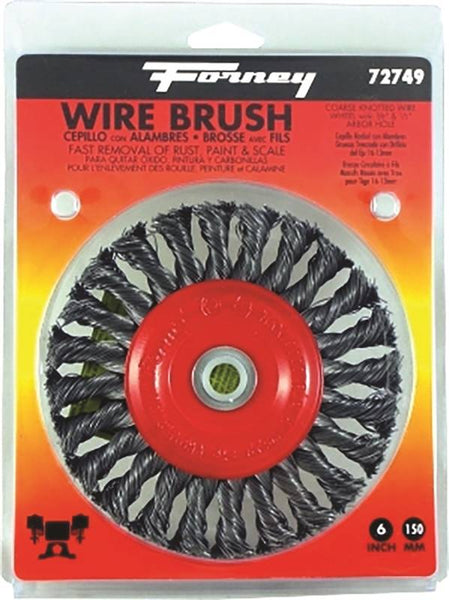 Forney 72749 Wire Wheel Brush, 6 in Dia, 1/2 to 5/8 in Arbor/Shank, 0.012 in Dia Bristle