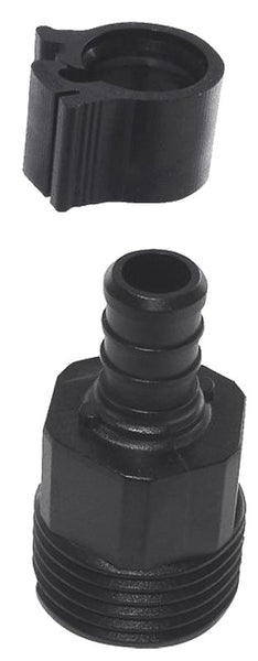 Flair-It PEXLOCK 30867 Pipe Adapter, 1/2 x 3/4 in, PEX x MGH, Polysulfone, Black, 100 psi Pressure