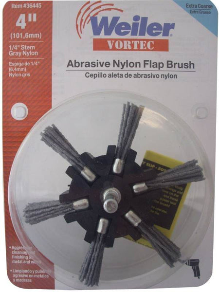 VORTEC PRO 36445 Flap Brush, 4 in Dia, 1/4 in Arbor/Shank, Nylon Bristle