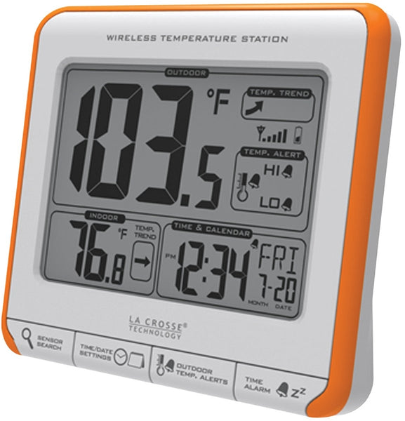 La Crosse 308-179OR Wireless Thermometer, 4.27 in L x 1.47 in W x 3.88 in H Display, 32 to 122 deg F