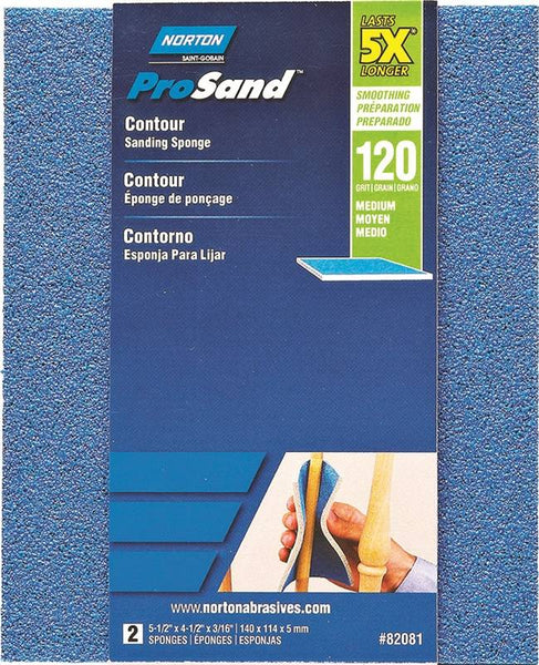 NORTON ProSand 82081 Sanding Sponge, 5-1/2 in L, 4-1/2 in W, 120 Grit, Medium, Aluminum Oxide Abrasive