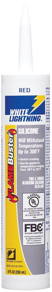 WHITE LIGHTNING FLAME BUSTER W44117010 Silicone Sealant, Red, -20 to 122 deg F, 10 oz Cartridge