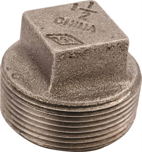 Prosource B291 40 Pipe Plug, 1-1/2 in, MPT, Square Head, Malleable Iron, SCH 40 Schedule