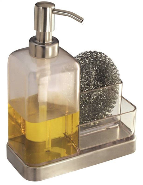 iDESIGN 67080 Soap and Sponge Caddy, Stainless Steel, Clear