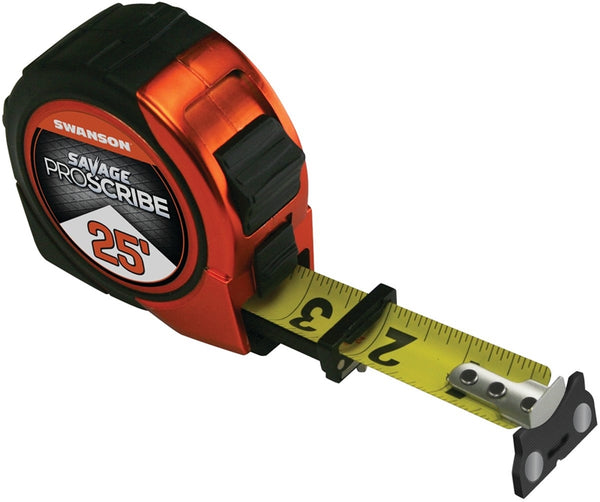 Swanson SAVAGE Series SVPS25M1 Tape Measure, 25 ft L Blade, 1 in W Blade, ABS/Rubber Case