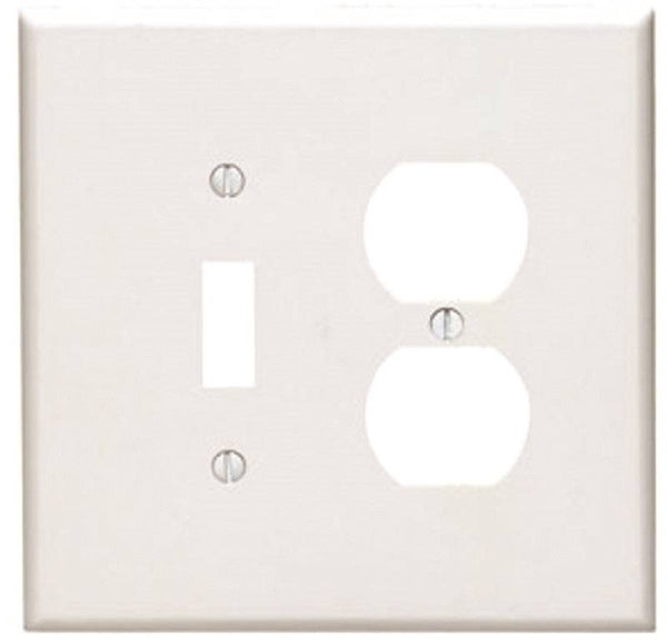 Leviton 88105 Combination Wallplate, 5-1/4 in L, 3-1/2 in W, Oversized, 2 -Gang, Plastic, White, Device Mounting