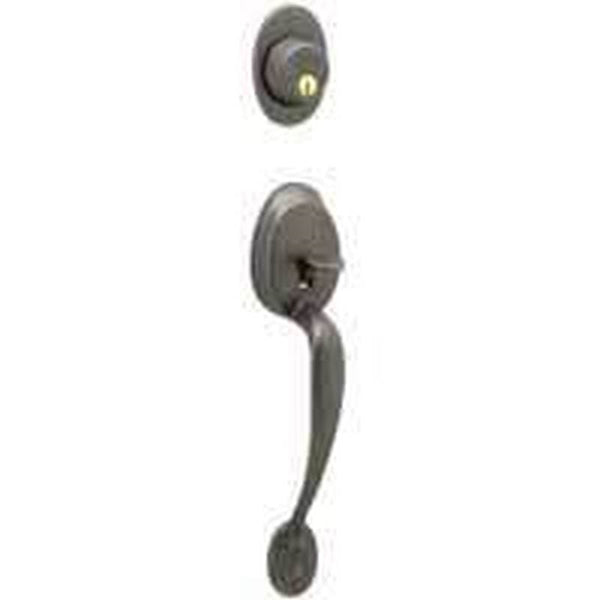 Schlage Plymouth Series F58PLY716 Handleset, Keyed Different Key, Solid Brass, Aged Bronze, 2-3/8 x 2-3/4 in Backset