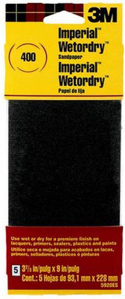 3M 5920-18-CC Sandpaper, 9 in L, 3.66 in W, Extra Fine, 400 Grit, Silicon Carbide Abrasive, Paper Backing