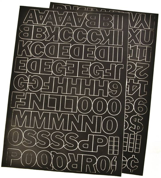 HY-KO 30033 Die-Cut Number and Letter Set, 1 in H Character, Black Character, Black Background, Vinyl
